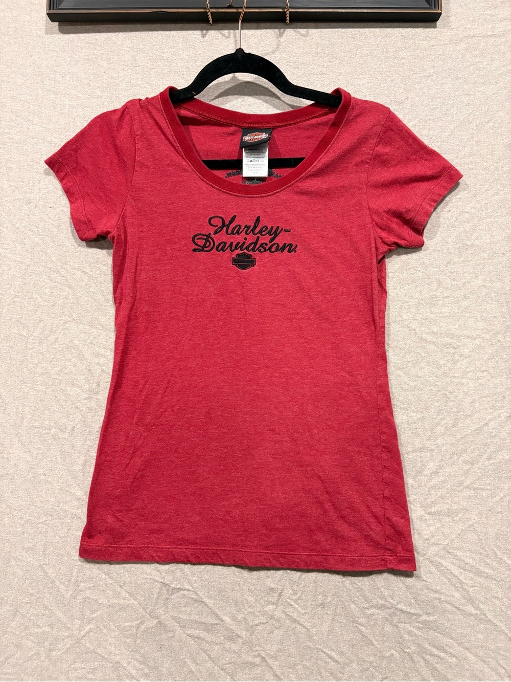 Harley-Davidson Red Short Sleeve Logo Tee Ladies Med Fitted Cotton Lightweight